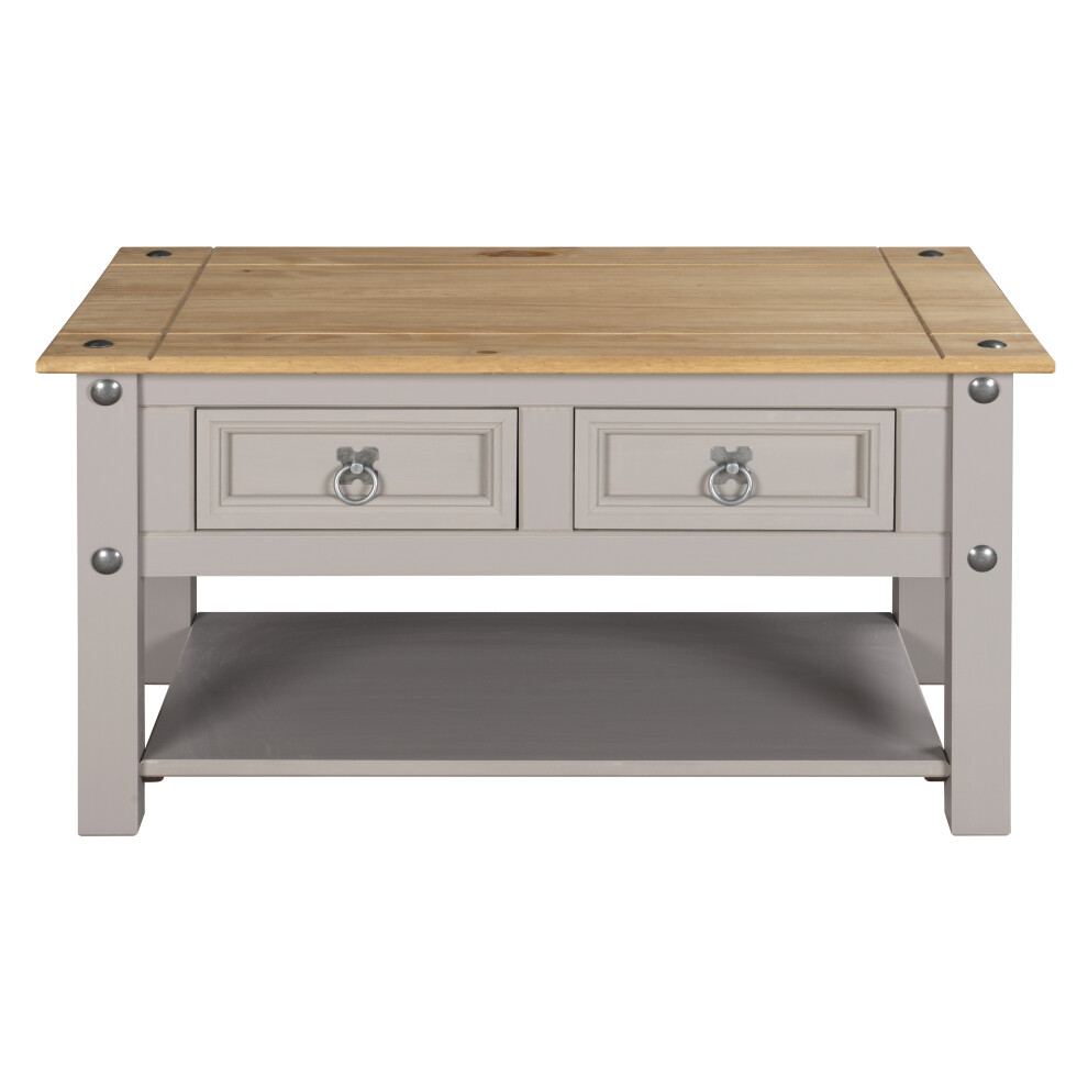 Corona Grey Coffee Table 2 Drawer Mexican Occasional Solid Pine Wood
