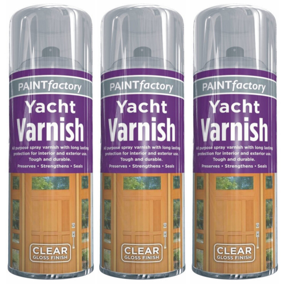 3 x 400ml Clear Yacht Varnish Spray Paint Aerosol Lacquer Wood Metal