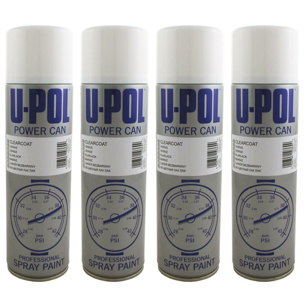 U-Pol Power Can Clear LACQUER 500ml Aerosol Powercan CLEARCOAT Upol X4 Pack