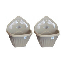 2 x Small 32cm Athens Plastic Hanging Wall Planter Basket Pot Taupe
