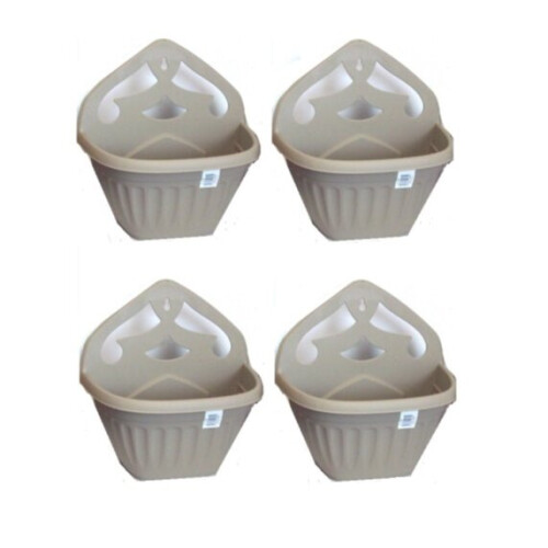 4 x Small 32cm Athens Plastic Hanging Wall Planter Basket Pot Taupe