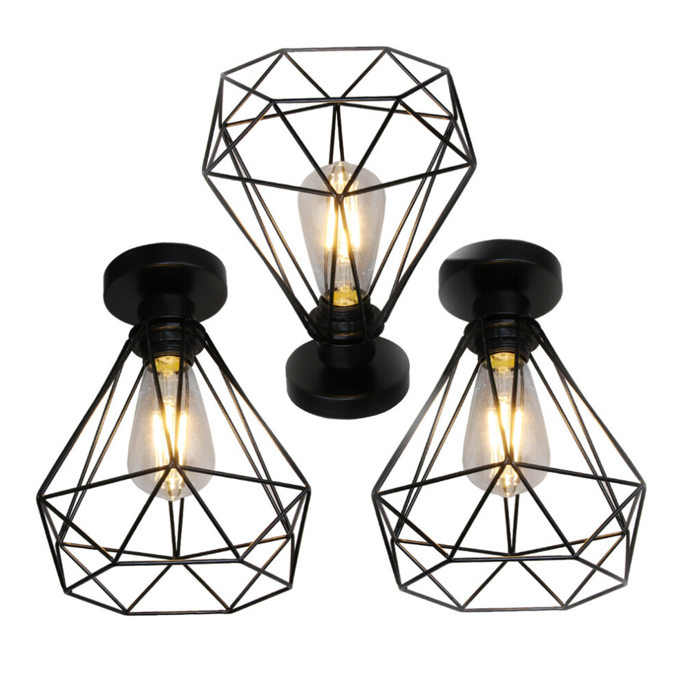 (3Pack) Vintage Retro Ceiling Light Metal Cage Ceiling Lamp Modern Ceiling Lamp E27 Socket Black for Kitchen Balcony Dining Room Bar (Without Bulb)-image-OPC-PB9XVJP-NEW