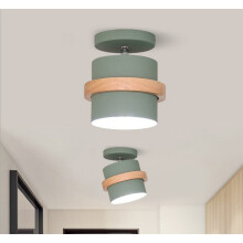 2-Pack Nordic Ceiling Lamps - Retro Green Modern Pendant Lights, E27 Base (Bulbs Not Included), Wood & Metal