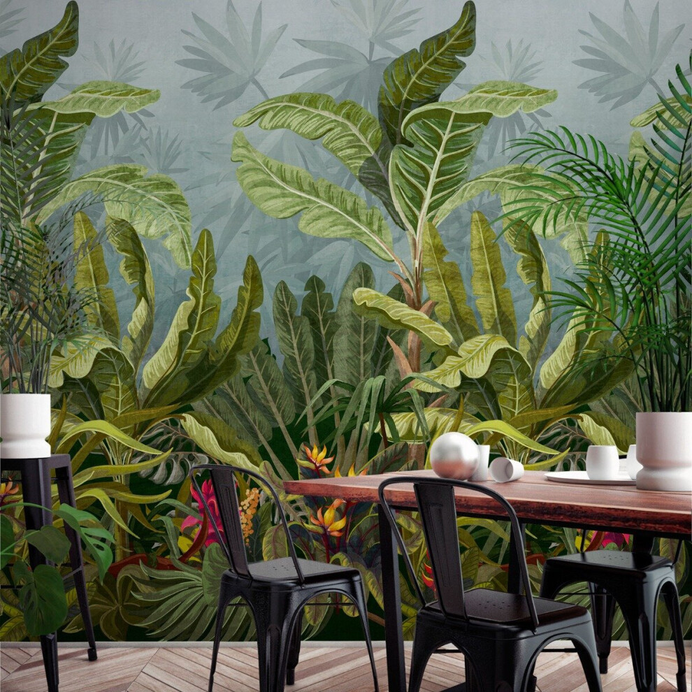 Parrot Jungle Leaf Wallpaper Green Mural Grandeco A50701 5411012467883