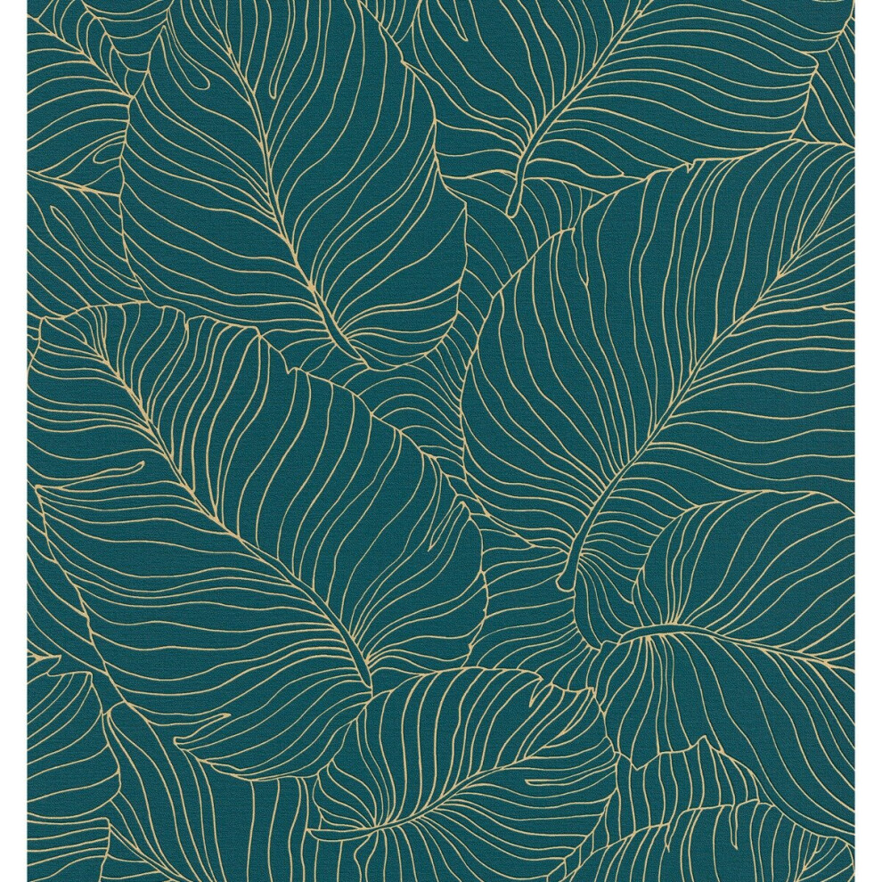 Isa Banana Leaf Wallpaper Teal / Gold Grandeco A50902 5411012467968