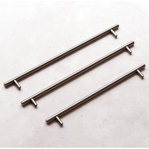 (277mm Fixing Hole) Brushed Nickel T Bar Kitchen Cabinet Handles 2