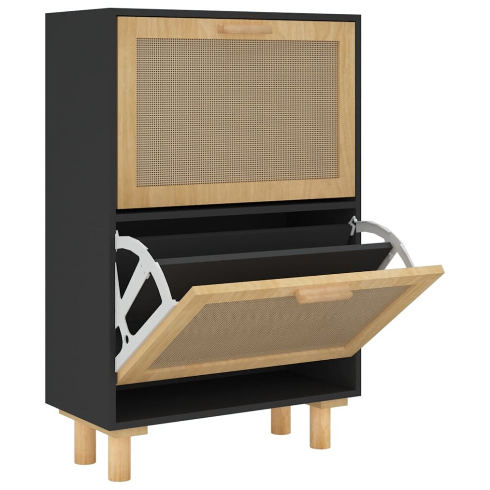 (black) vidaXL Shoe Cabinet Engineered Wood and Natural Rattan Rack Multi Colours