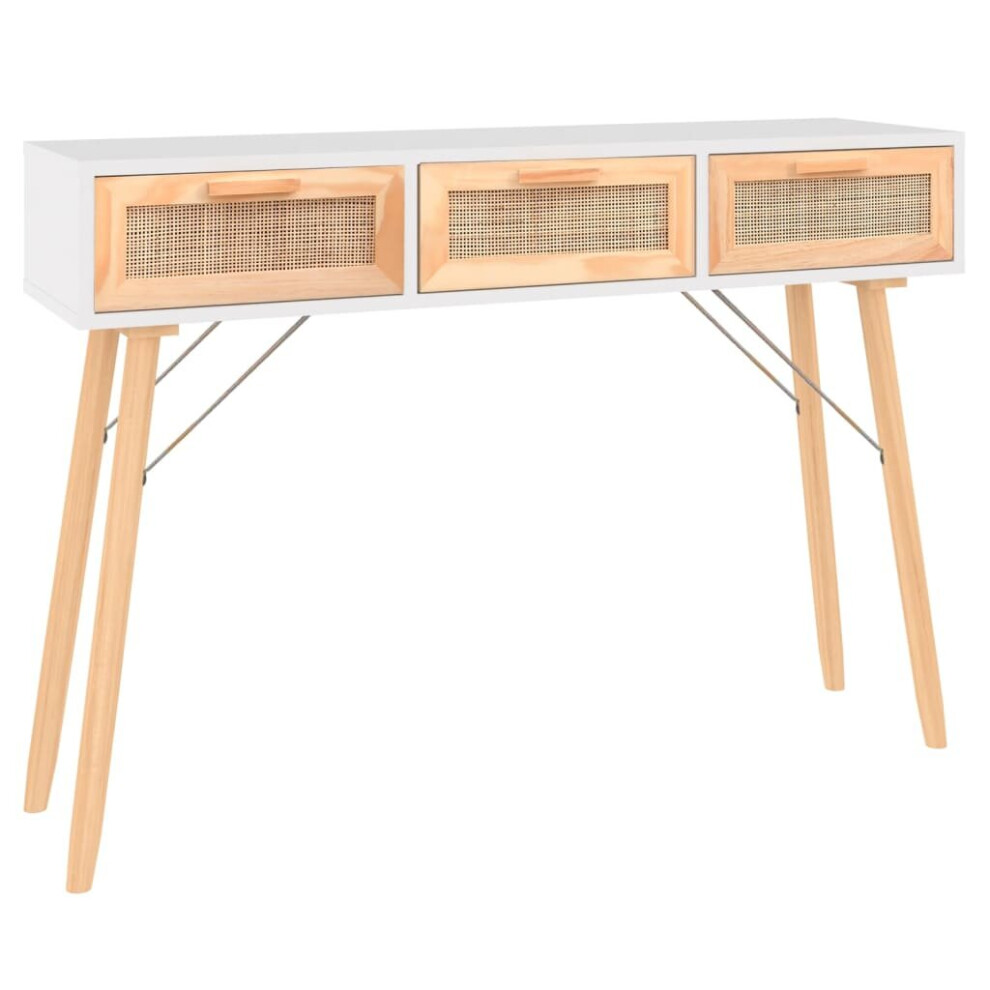 (white) vidaXL Solid Wood Pine Console Table Natural Rattan Side Table Multi Colours