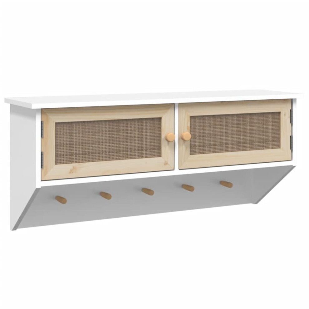 (white) vidaXL Wall-mounted Coat Rack Engineered Wood and Natural Rattan Multi Colours