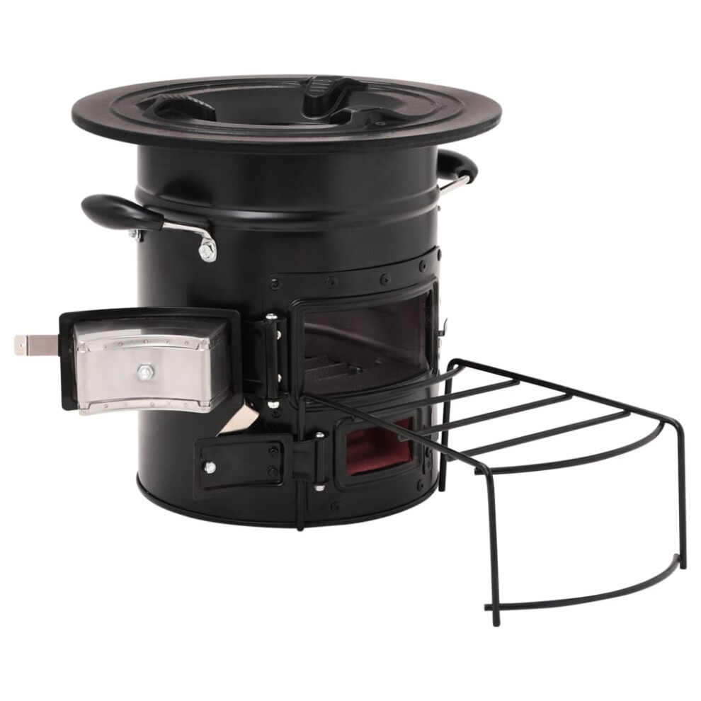 (black) vidaXL Camping Wood Stove Stainless Steel Charcoal Outdoor Fireplace Firepit