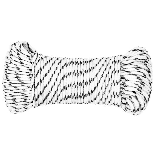 VidaXL (3 mm/ 50 m) vidaXL Braided Boat Rope Polyester Sturdy Yacht Cable Black/White Multi Sizes 1