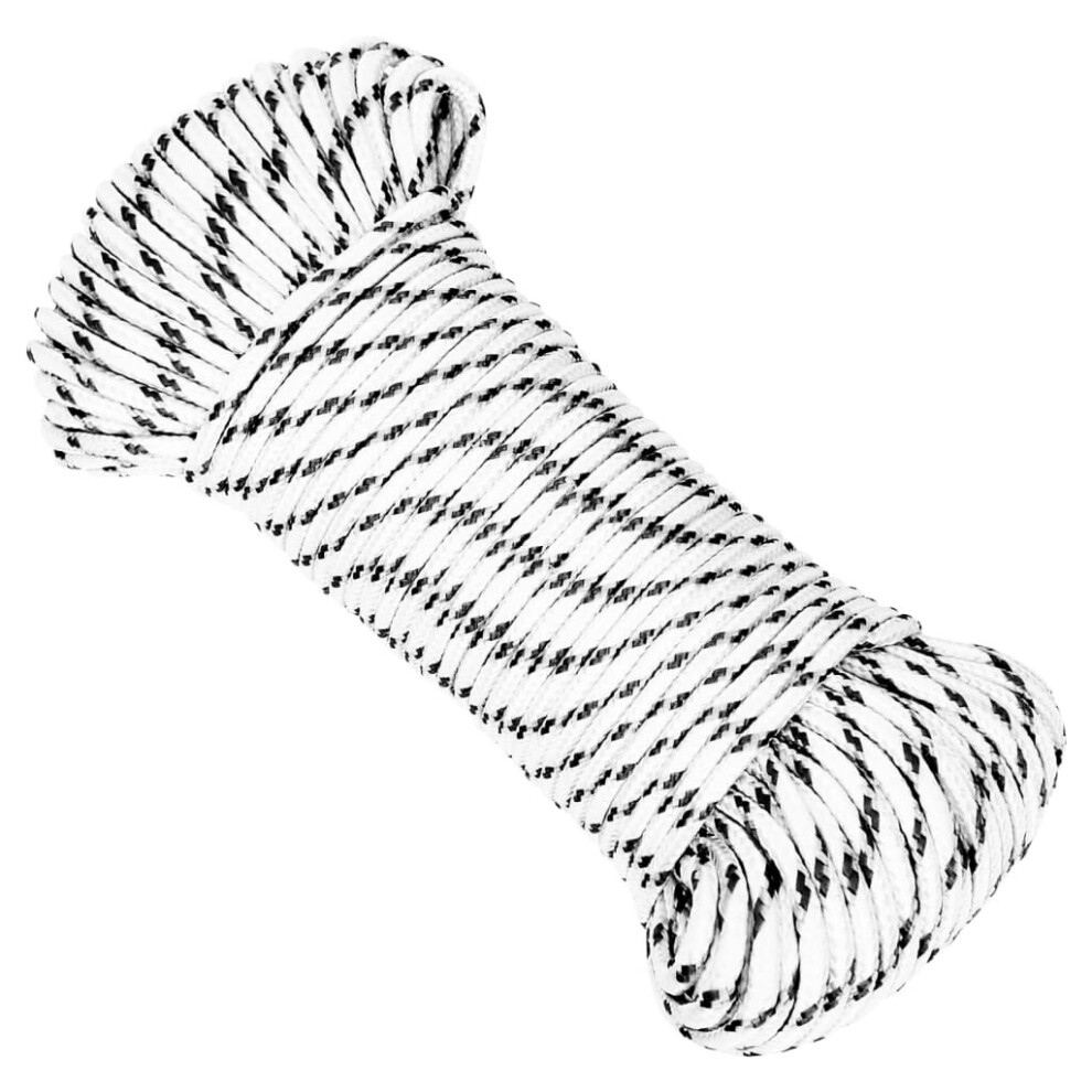 Vidaxl (5 Mm/ 250 M) Braided Boat Rope Polyester Sturdy Yacht Cable Multi Sizes Black/White