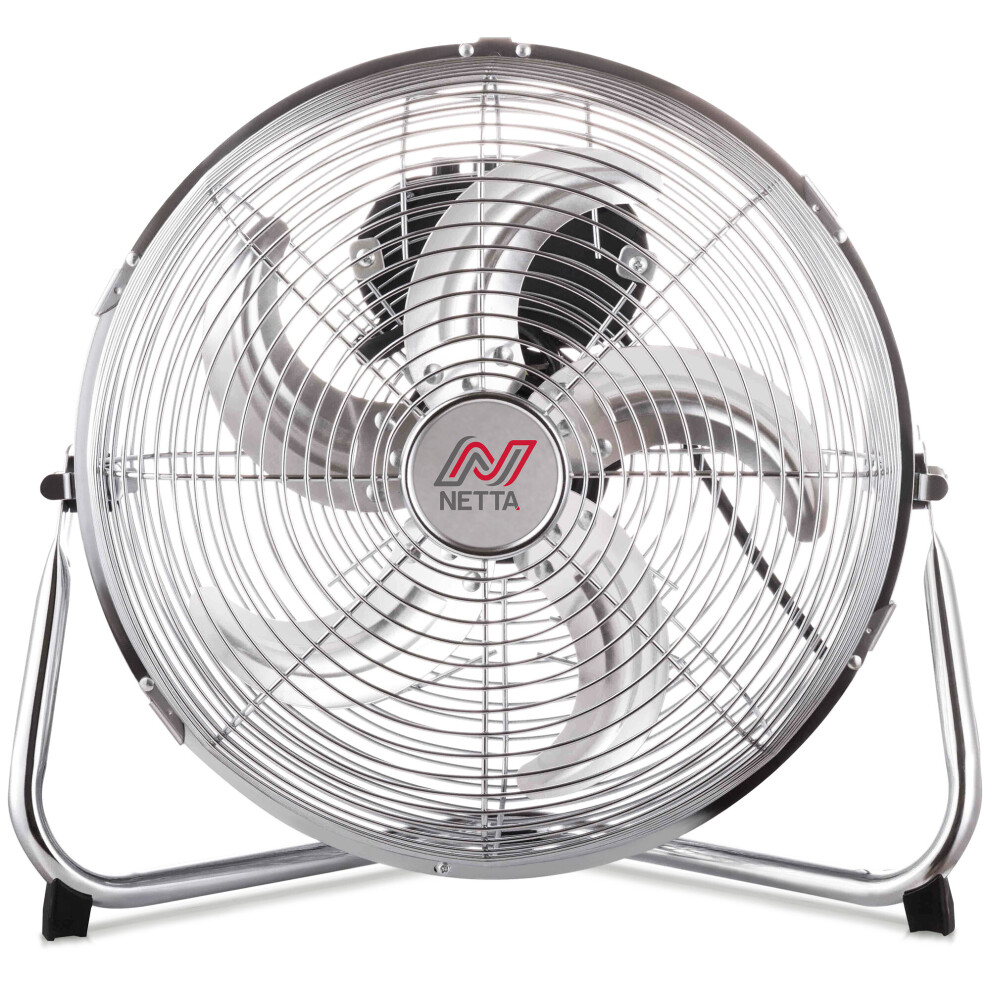 NETTA 12" Gym Floor Fan with 5 Blades - 3 Speeds And Tilt - Chrome