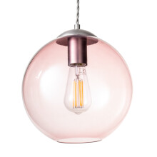 Litecraft Huey Ceiling Pendant With Pink Tint Glass Shade - Pewter