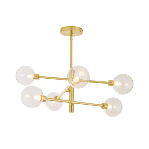 Litecraft Supa Semi Flush Ceiling Light Clear Glass Shades - Brass