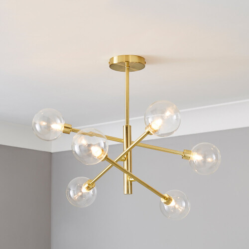 Litecraft Supa Semi Flush Ceiling Light Clear Glass Shades - Brass 2