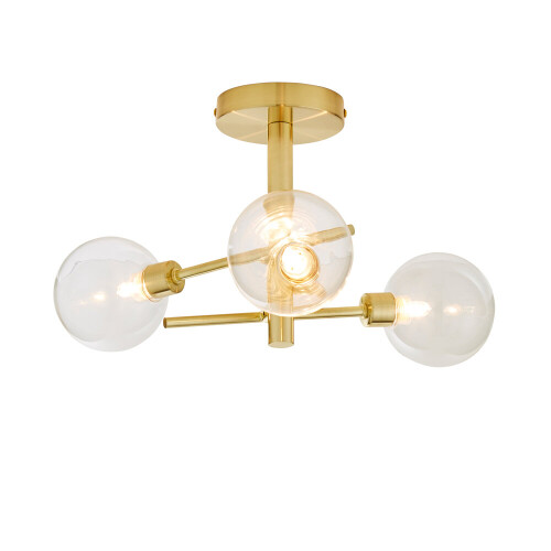 Litecraft Supa Ceiling Light Semi Flush 3 Arm With Shades - Brass