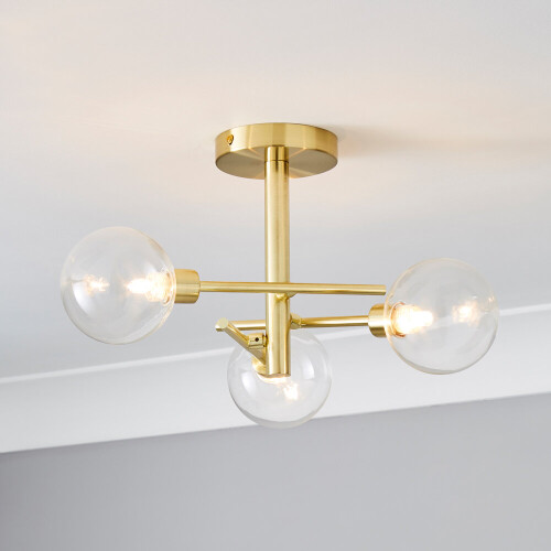 Litecraft Supa Ceiling Light Semi Flush 3 Arm With Shades - Brass 2