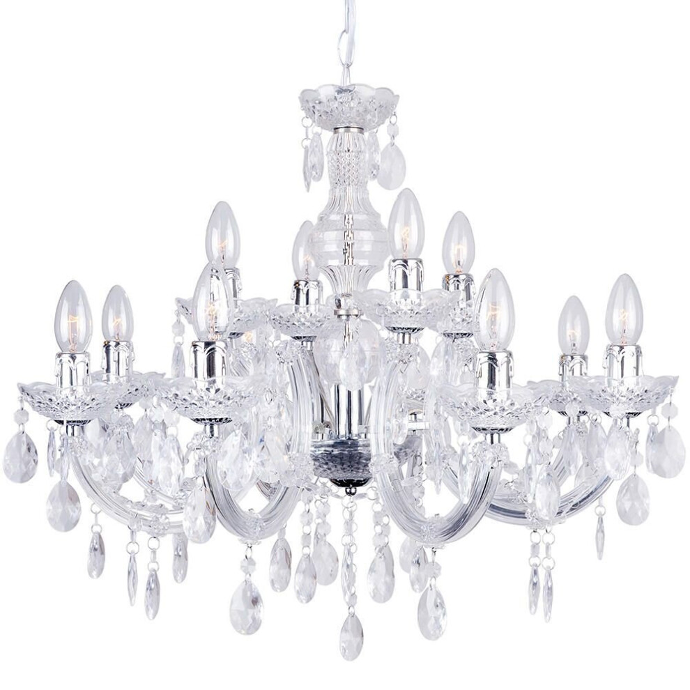 Litecraft Marie Therese Chandelier Light Crystal Effect 12 Arm Chrome