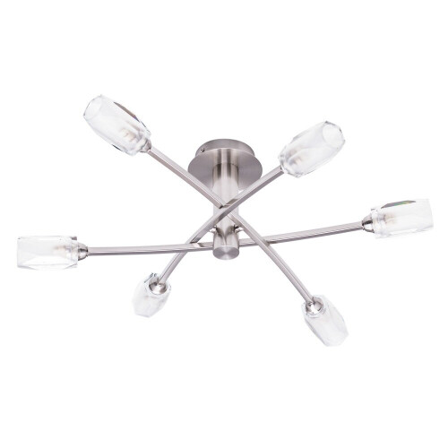 Litecraft Macti Ceiling Light Semi Flush 6 Arm With Shades - Nickel