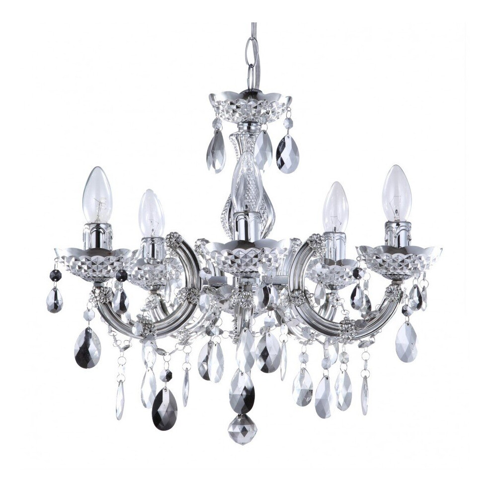 Litecraft Marie Therese Chandelier Light Crystal Effect 5 Arm - Silver