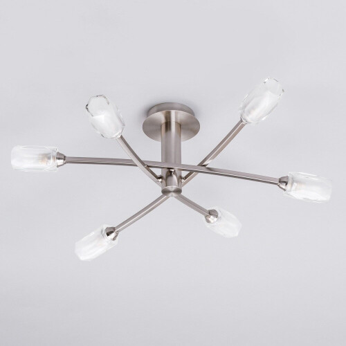 Litecraft Macti Ceiling Light Semi Flush 6 Arm With Shades - Nickel 2