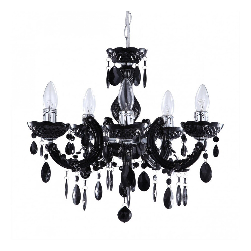 Litecraft Marie Therese Chandelier Light Crystal Effect 5 Arm - Black