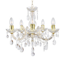 Litecraft Marie Therese Chandelier Light Crystal Effect 5 Arm - Brass