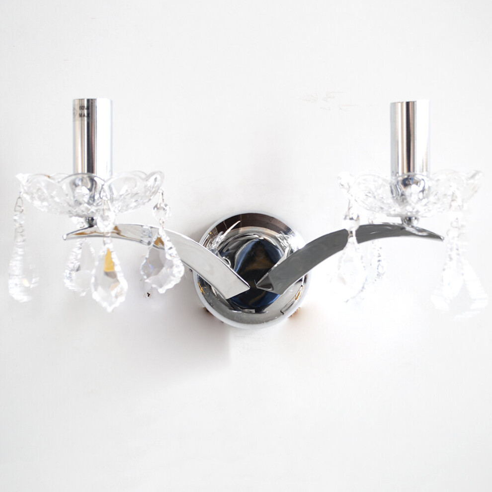 Litecraft Light Wall Crystal Effect Candle 2 Arm - Chrome Clearance