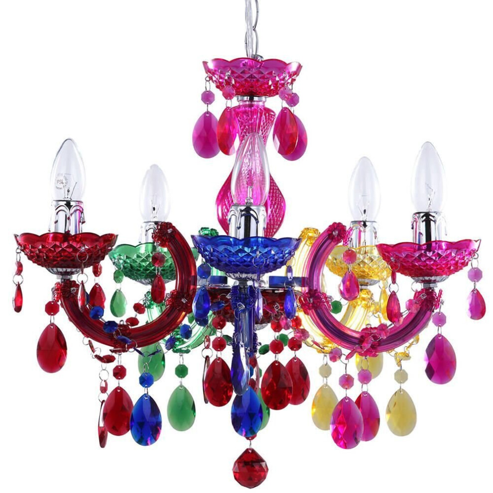 Litecraft Marie Therese 5 Arm Chandelier Ceiling Light - Multi Colour