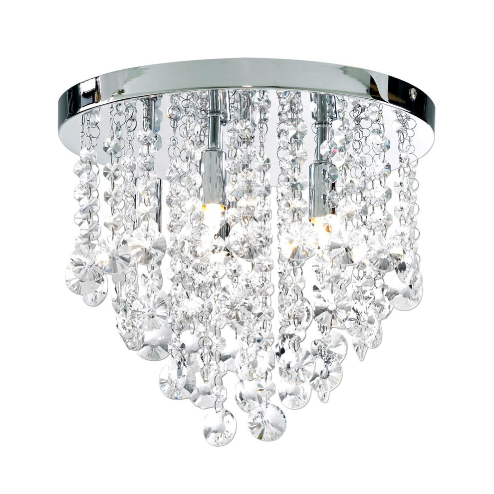 Litecraft Montego 6 Arm Flush Ceiling Light Crystal Effect - Chrome