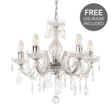 Litecraft Marie Therese Chandelier 5 Arm With Free LED Bulbs - Chrome