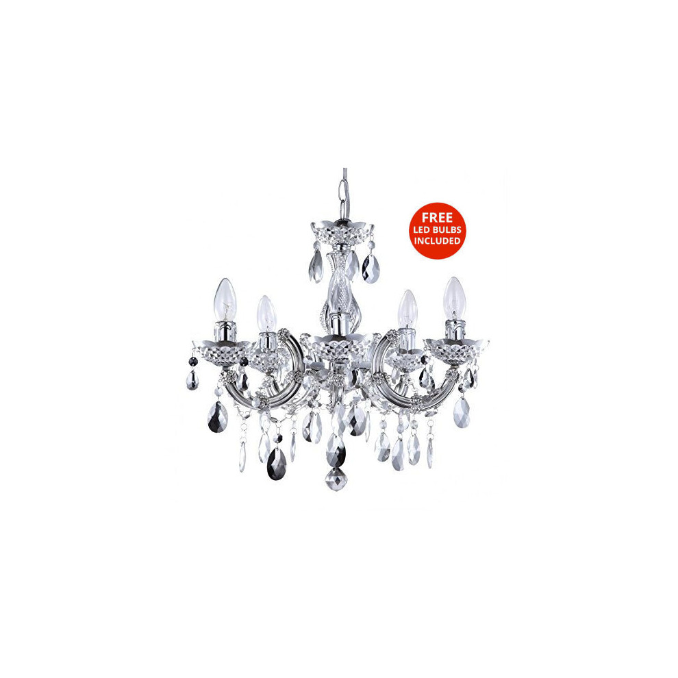 Litecraft 5 Arm Marie Therese Chandelier with Free LED Bulbs - Silver