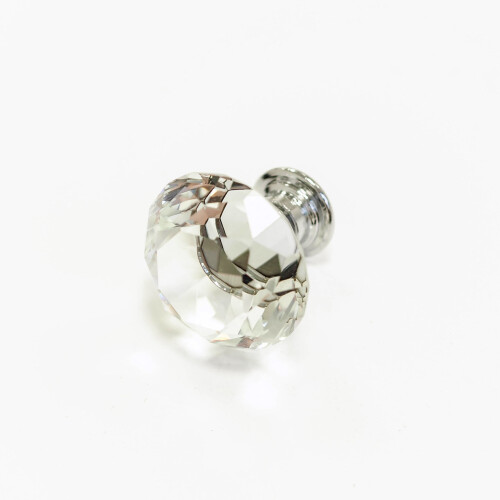 HH8032CCK Chrome & Clear Crystal Diamond Pull Knob - 30mm Dia, 27mm Projection, 1-Hole Centre