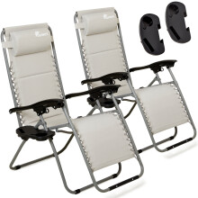 SUNMER Set of 2 Padded Recliner Chairs with Cup Holder - Grey