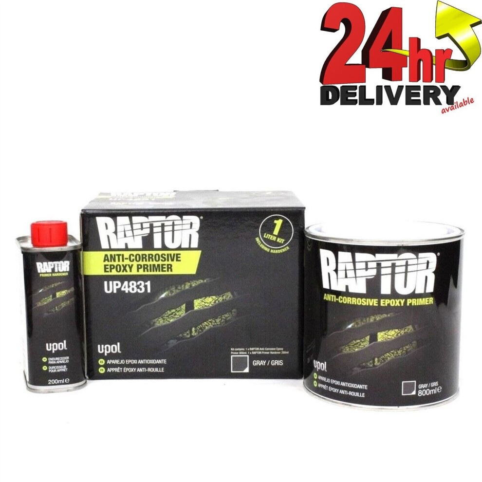 U-Pol Raptor Anti Corrosive Epoxy Primer Grey 1 litre Kit plus Hardener Upol