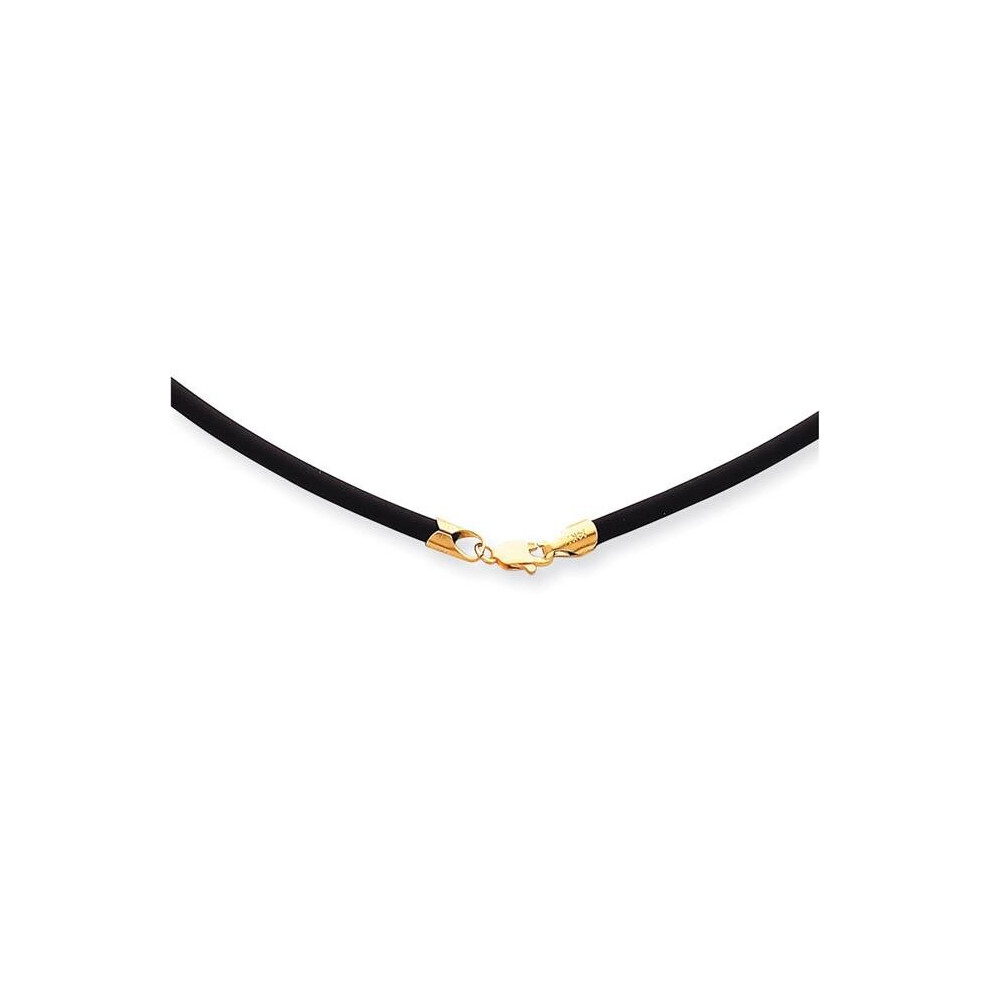 14K Yellow Gold 2 mm 18 in. with Yellow Clasp Black Rubber Cord Necklace