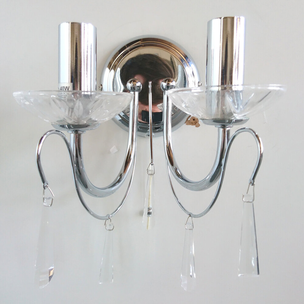 Litecraft Light Wall Crystal Effect Candle 2 Arm - Polished Chrome Clearance