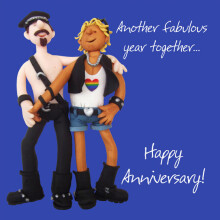 Male Couple Happy Anniversary Greeting Card One Lump or Two Holy Mackerel Cards