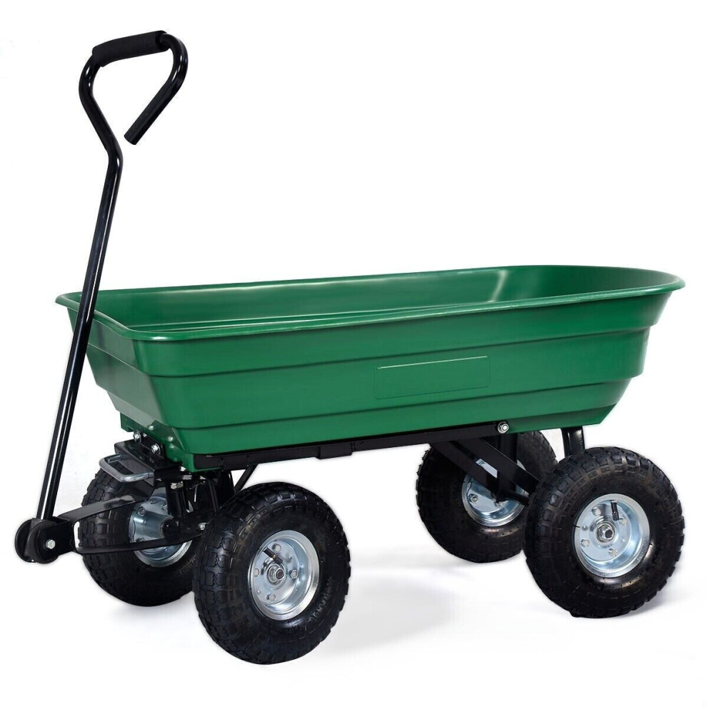Ezgoods Garden Dump Cart 75L 300 Kg Wheelbarrow Tipping Trolley Utility Truck Green
