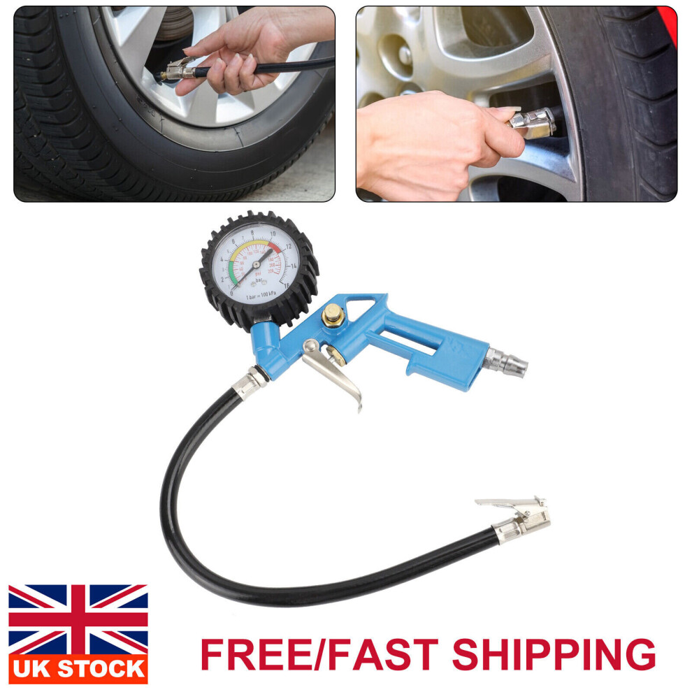 Garage Air Line Tyre Inflator Pressure Gauge For Compressor Gun 