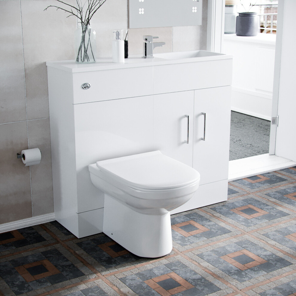 James 1000mm Freestanding White Slimline Vanity, Basin, WC Unit BTW Toilet