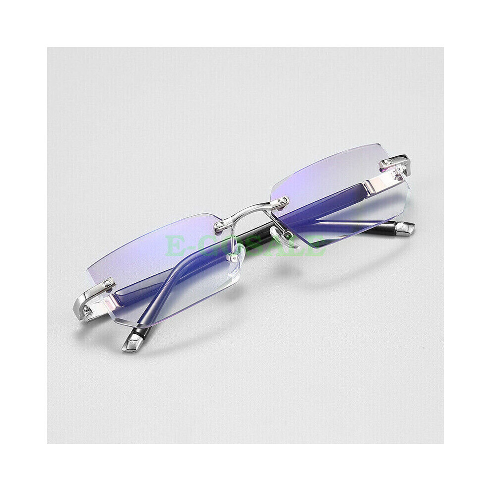 Paktoo Blue/Light (+350) Unisex Tinted Rimless Reading Glasses Blocking Readers 1.0 ~ 4.0