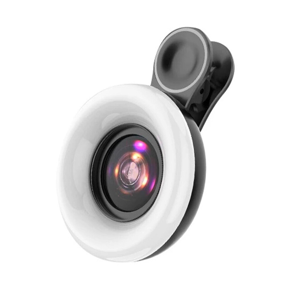 (Black) Mobile Phone Fill Light 15x Macro Lens Ring Light Selfie Flash Light