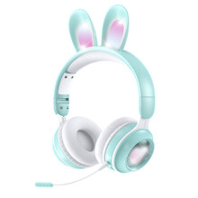 (Green) Rabbit Ears Wireless Headphones Foldable Noise Cancelling Headphones Rgb Light