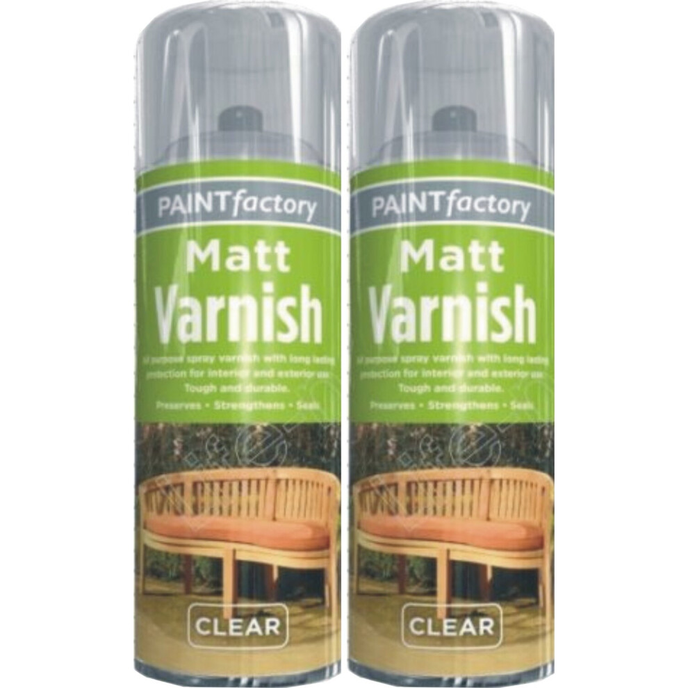 2 x 400ml CLEAR MATT SPRAY VARNISH INTERIOR EXTERIOR FURNITURE