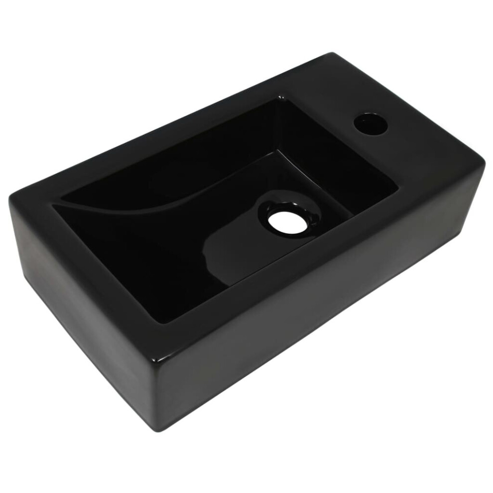 vidaXL Basin with Faucet Hole Rectangular Ceramic Black 46x25.5x12cm Sink