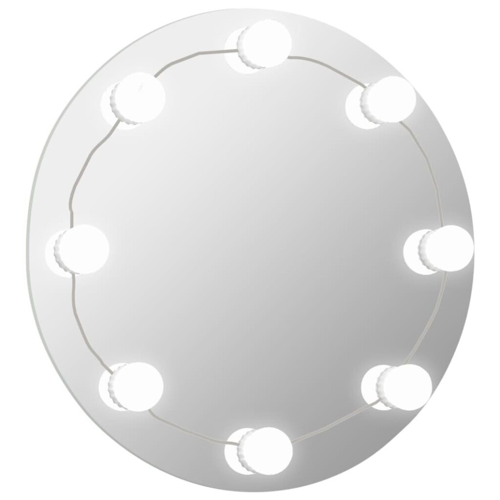 Vidaxl Wall Mirror With Led Lights Round Glass Wall-Mounted Makeup Mirror
