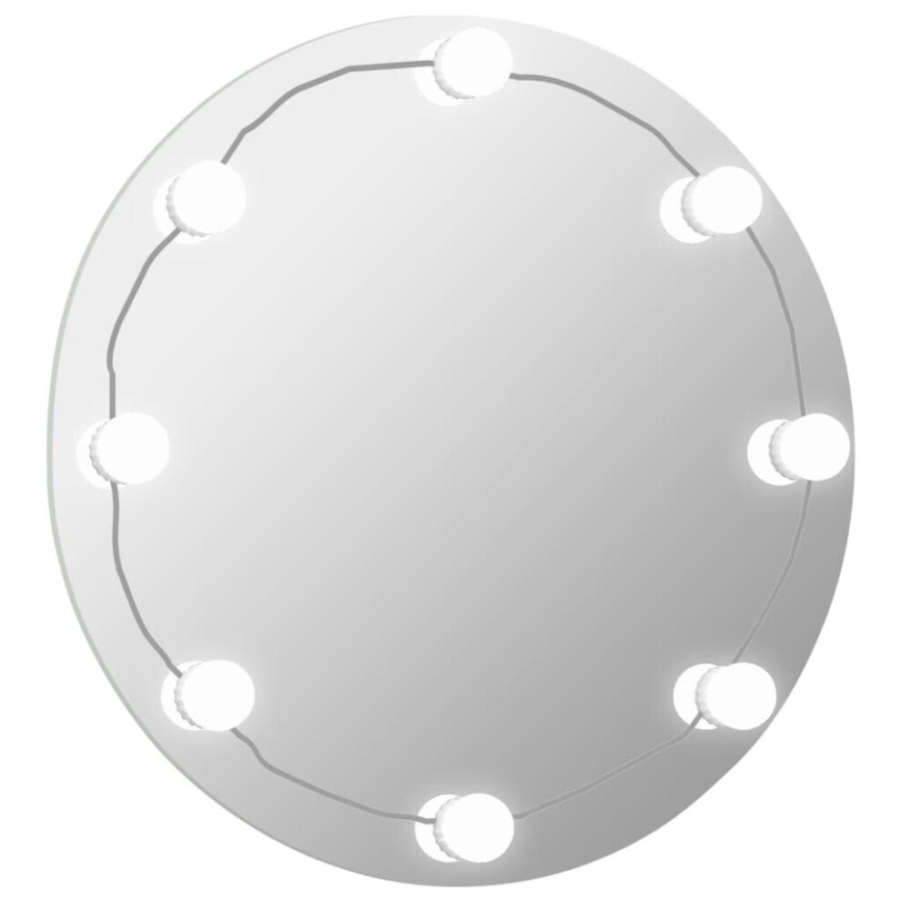 Vidaxl Wall Mirror With Led Lights Round Glass Wall-Mounted Makeup Mirror