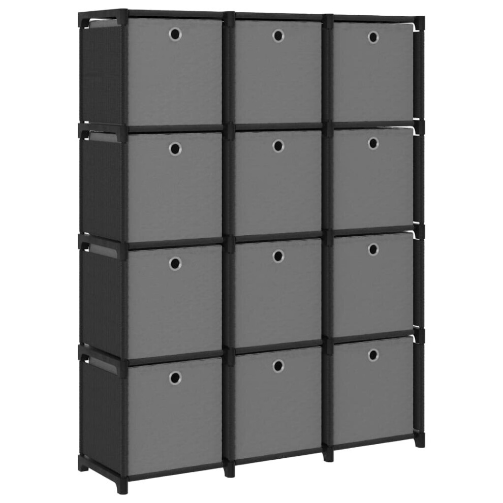 vidaXL 12-Cube Display Shelf with Boxes Black Fabric Storage Organiser Unit